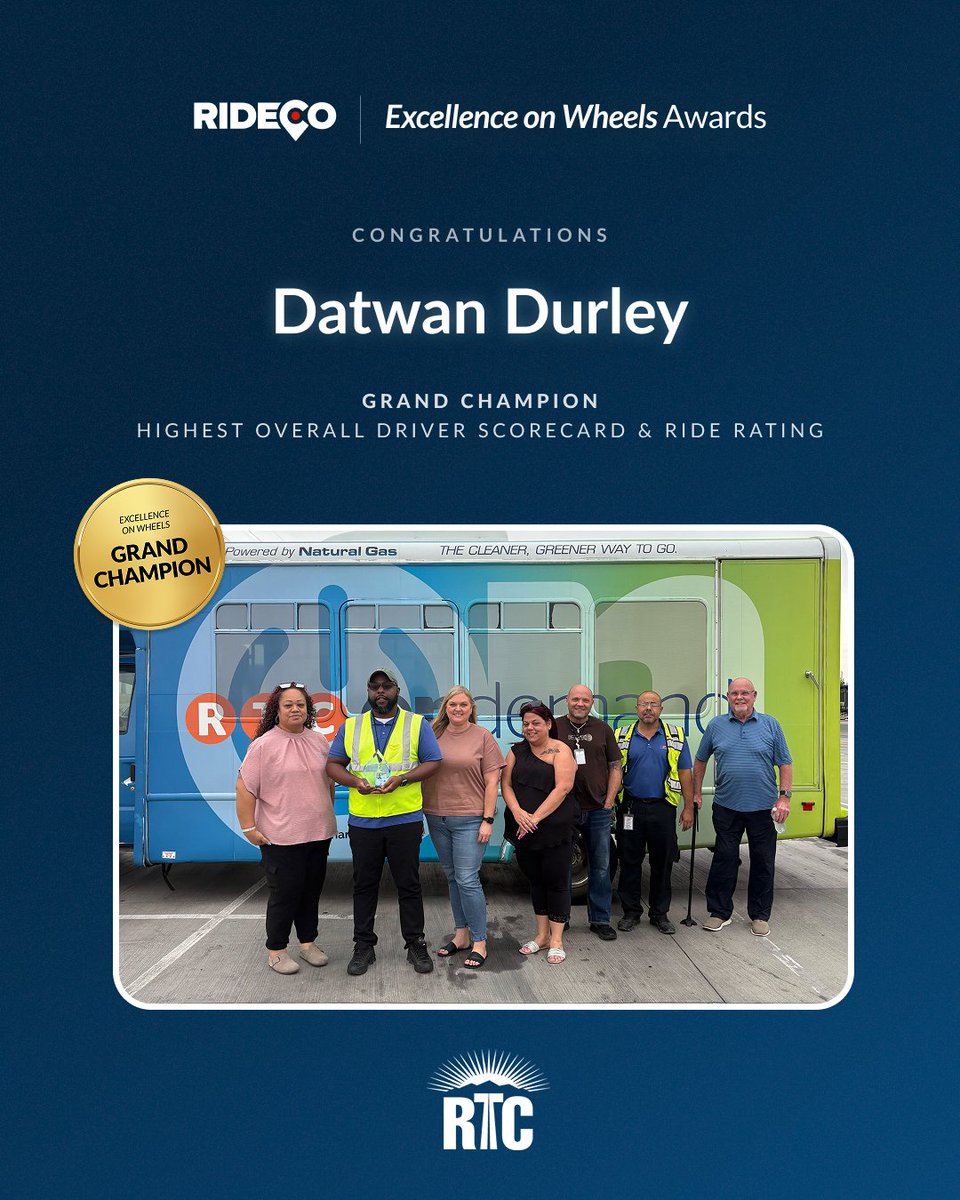 <a href="/RideCo_OnDemand/">RideCo On-Demand Transit</a> Transit congratulates Regional Transportation Commission of Southern Nevada (<a href="/RTCSNV/">RTC Southern Nevada</a>) and Tango Car's Datwan Durley as the Excellence on Wheels Grand Champion!🏆

With more than 4,500 drivers in the running, Datwan earned the top spot by achieving the highest