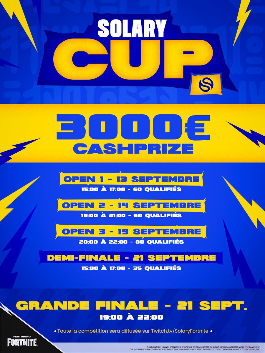 SolaryTV's tweet image. SOLARY CUP DUO - 3000€ 🏆🚨
Le premier gros entraînement avant les Divisions Vups 🏋️♂️
📅 QUALIFICATIONS OUVERTES - 13/14/19 SEPTEMBRE
📅 GRANDE FINALE - 21 SEPTEMBRE
1 LOBBY EN FINALE
15 INVITATIONS PROS
35 SLOTS QUALIFICATIFS
Publicité @FortniteFR
LIEN POUR S’INSCRIRE JUSTE…
