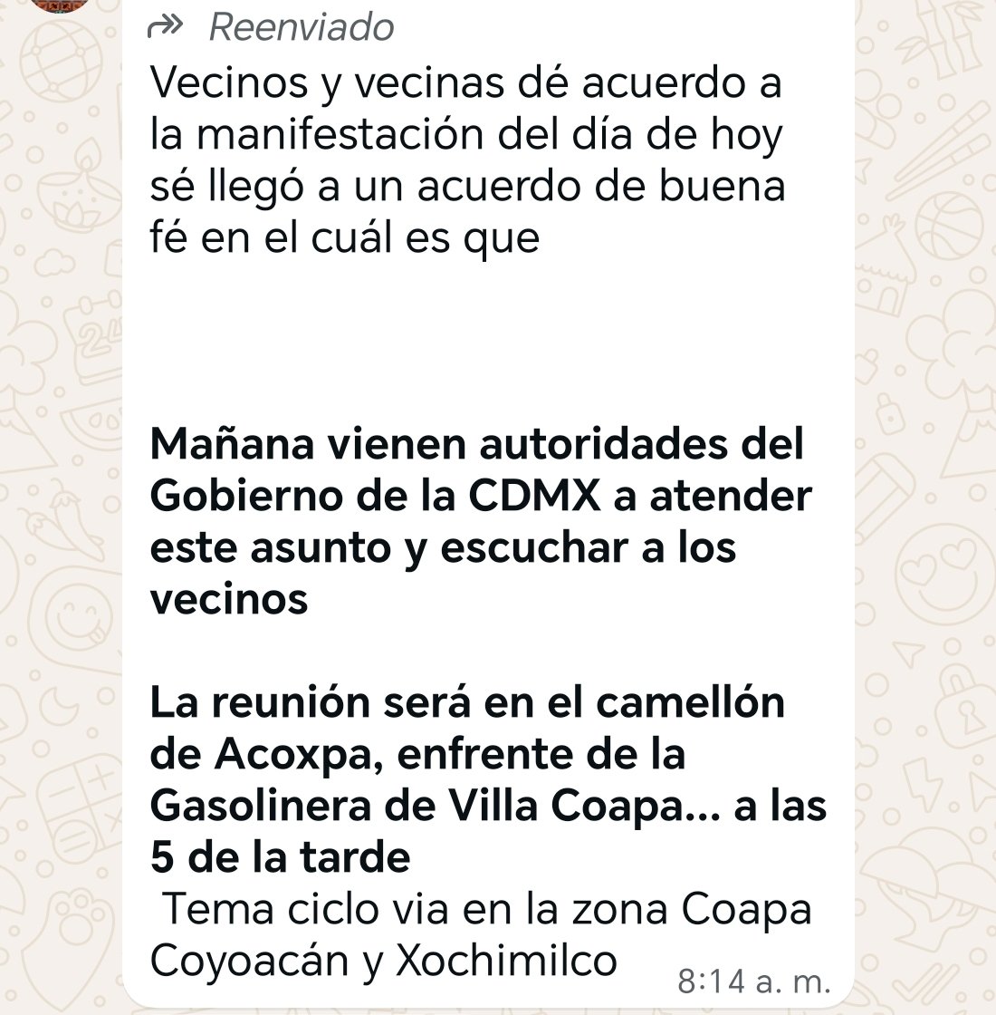 Amistades ciclistas y en pro de la Ciclovia en Acoxpa y División del Norte. Hoy van a venir autoridades.

Hagamonos escuchar y defendamos nuestro derecho a una mejor movilidad.

Vamos a mostrar que las críticas de los que se oponen son infundadas y estupidas.

#SiALaCiclovia