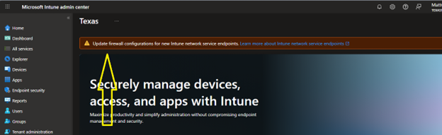 Update firewall configurations to include new Intune network endpoints.  #MicrosoftSecurity #MSIntune shorturl.at/ZhMyy
