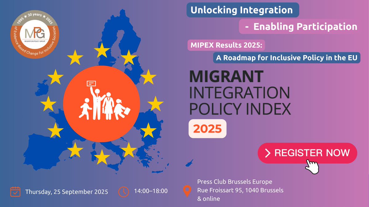 How have the integration policies of EU countries changed? On 25 September, <a href="/PasettiF/">Francesco Pasetti</a> will moderate a discussion with policy experts at the official launch of the Migrant Integration Policy Index (MIPEX) 2025, organised by <a href="/migpolgroup/">Migration Policy Group</a>. Join the event!
🔗euagenda.eu/events/2025/09…