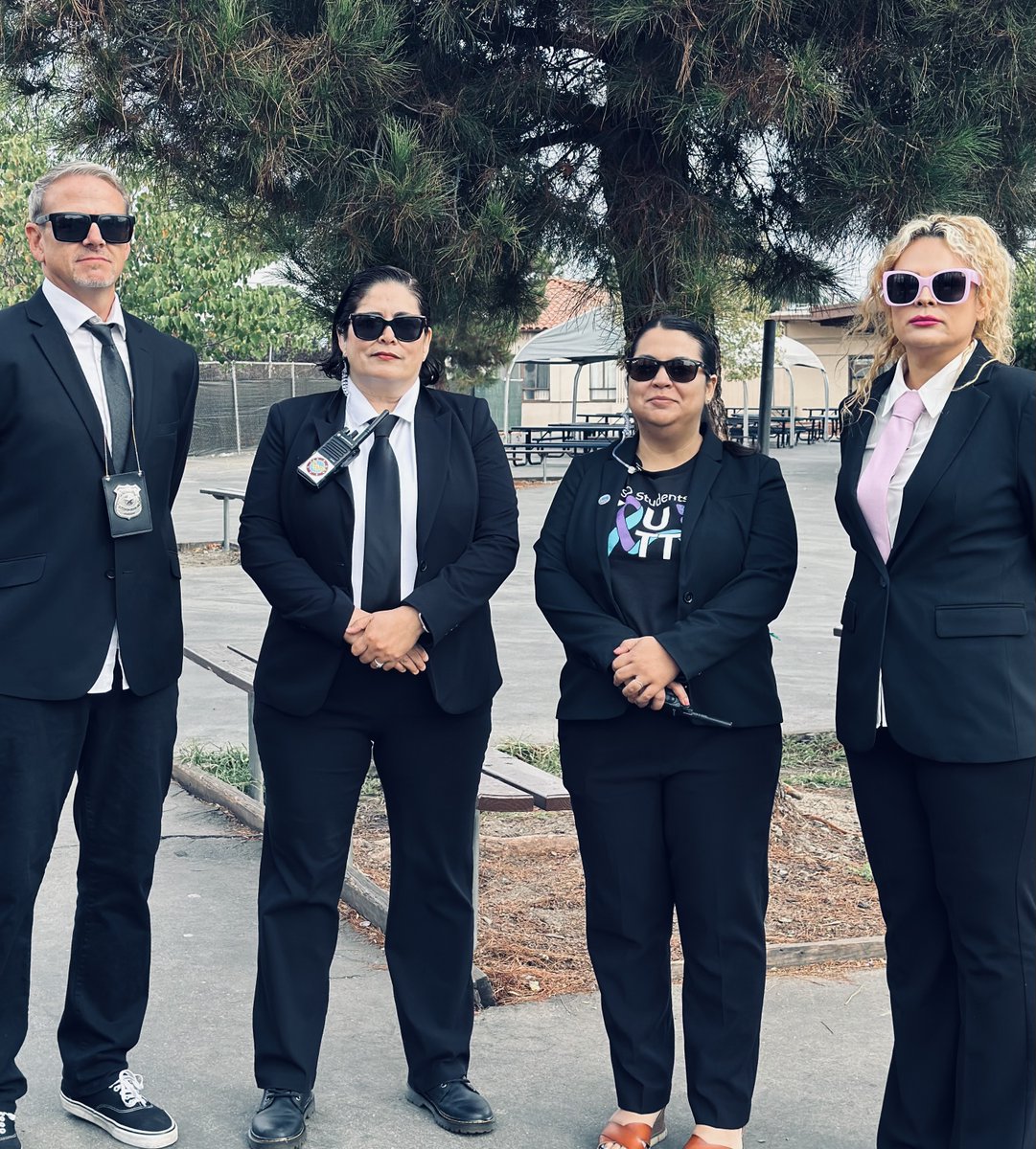 Fontana Middle School staff surprised students today , during “secrete agent” spirit day… shush keep it on the down low….