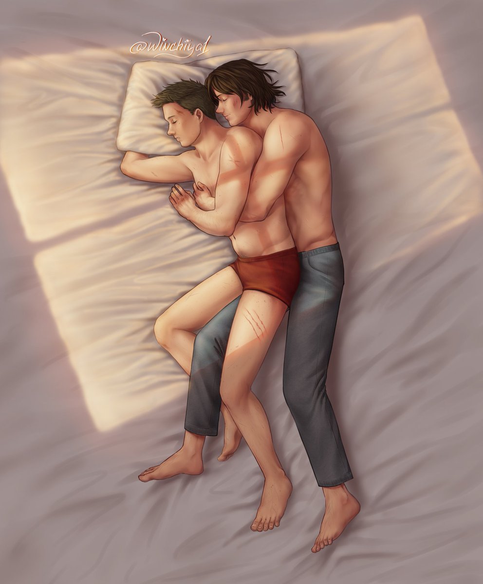 Redraw my art 2024 cuz I'm in love with this idea of ​​brothers sleeping together early in the morning after a hunt ☀

#spn #spnfanart #samdean #wincest #weecest