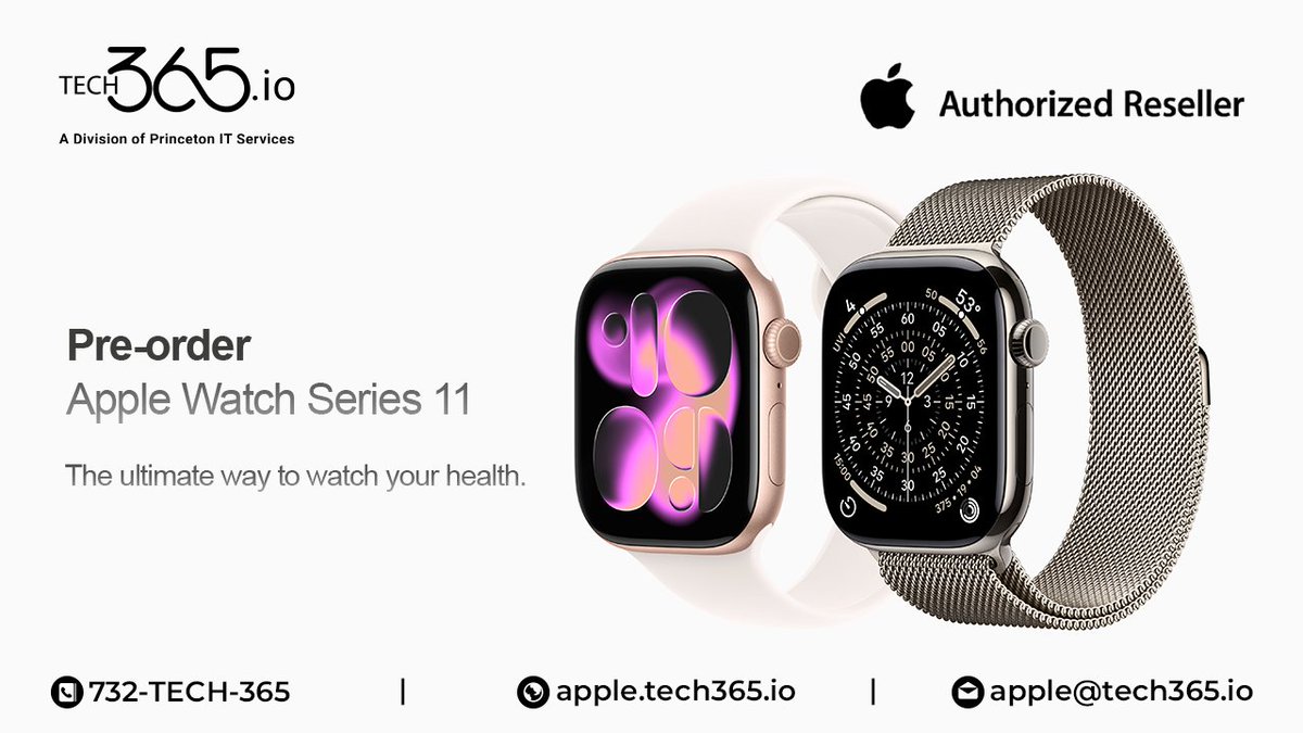Tech365I's tweet image. 🚀 Tech365 | A Division of Princeton IT Services
Authorized Apple Reseller
✨ Pre-order the Apple Watch Series 11 today – the ultimate way to watch your health and stay connected.📞 732-TECH-365 |🌐 apple.tech365.io |📧 apple@tech365.io
#Tech365 #PrincetonITServices #Apple