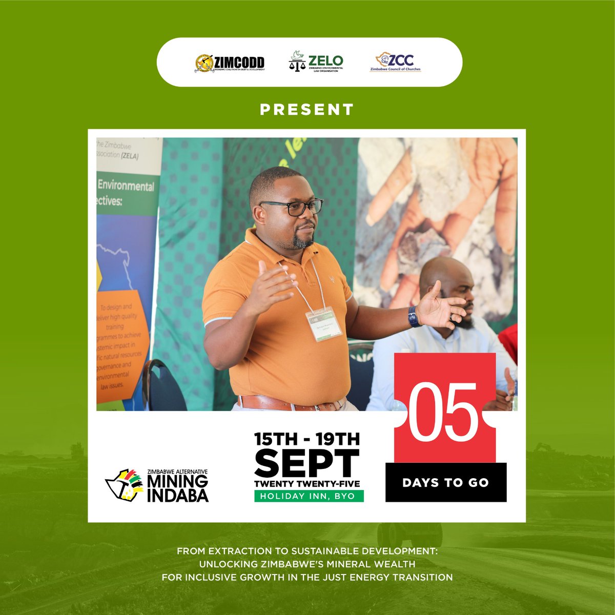 ZELO_Infor's tweet photo. Just 5 days to go! The Official Opening Ceremony of the 14th Edition of the Zimbabwe Alternative Mining Indaba #ZAMI2025 is almost here. The anticipation is building!
.
.
@zccinzim @ZIMCODD1 https://t.co/w7O05FHXu3