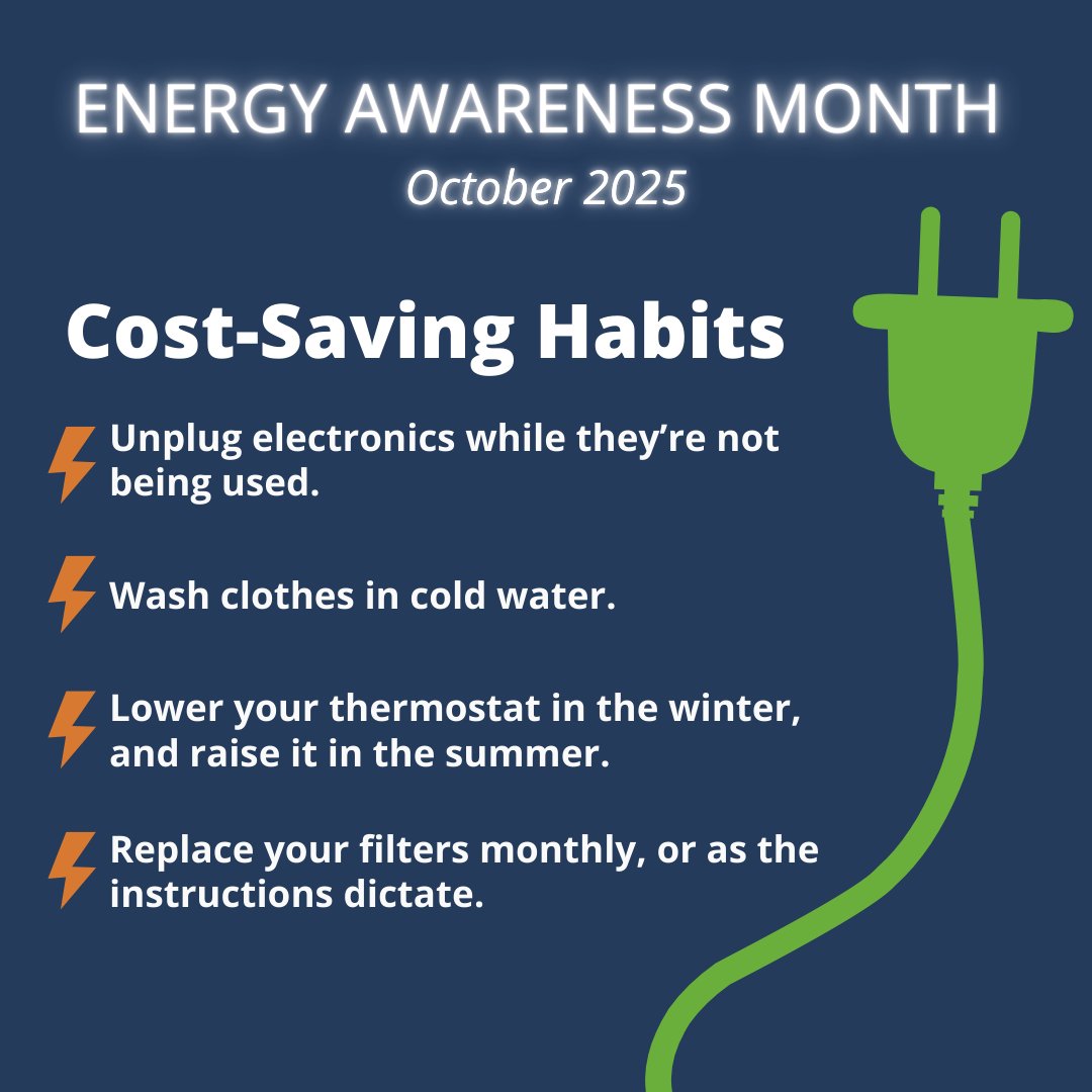 Want to lower your energy bill and save money? Here's four cost-saving habits to implement for Energy Awareness Month.⚡️

What cost-saving habits do you follow? Share them in the replies.✍️