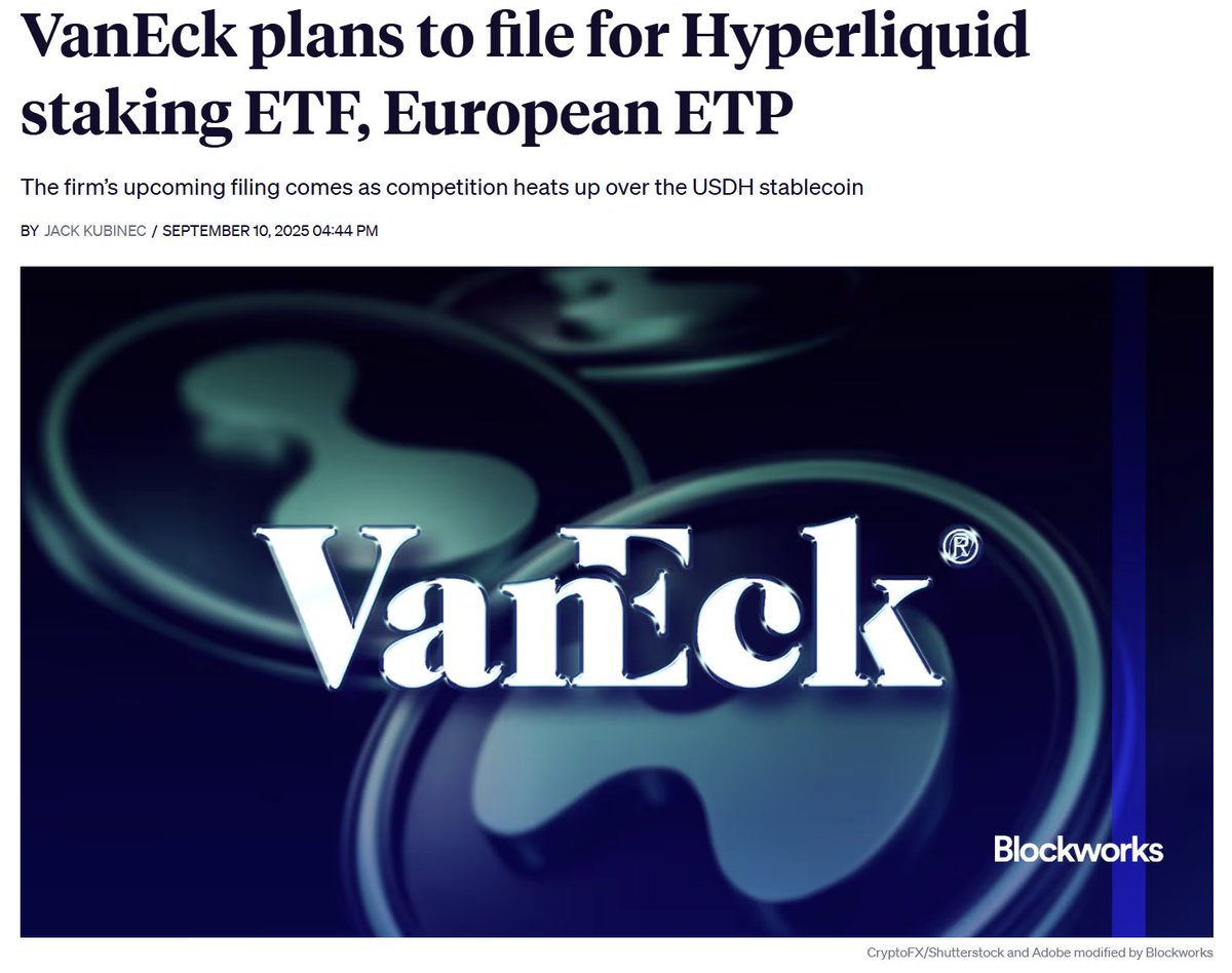 SCOOP: VanEck is planning to file for a HYPE staking ETF in the US and a similar ETP in Europe