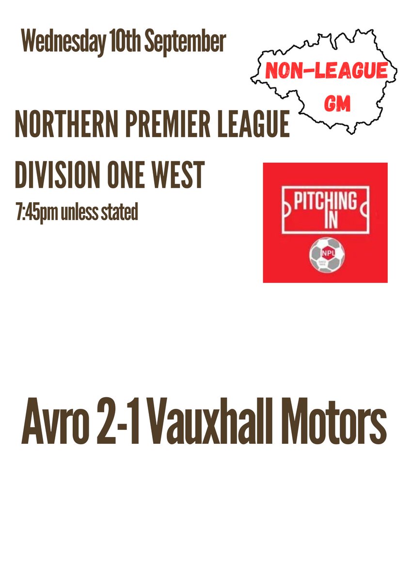 In <a href="/NorthernPremLge/">The Pitching In Northern Premier League</a> Div 1 West tonight, <a href="/AvroFC/">Avro FC</a> beat Vauxhall Motors, &amp; move into the playoff spots
