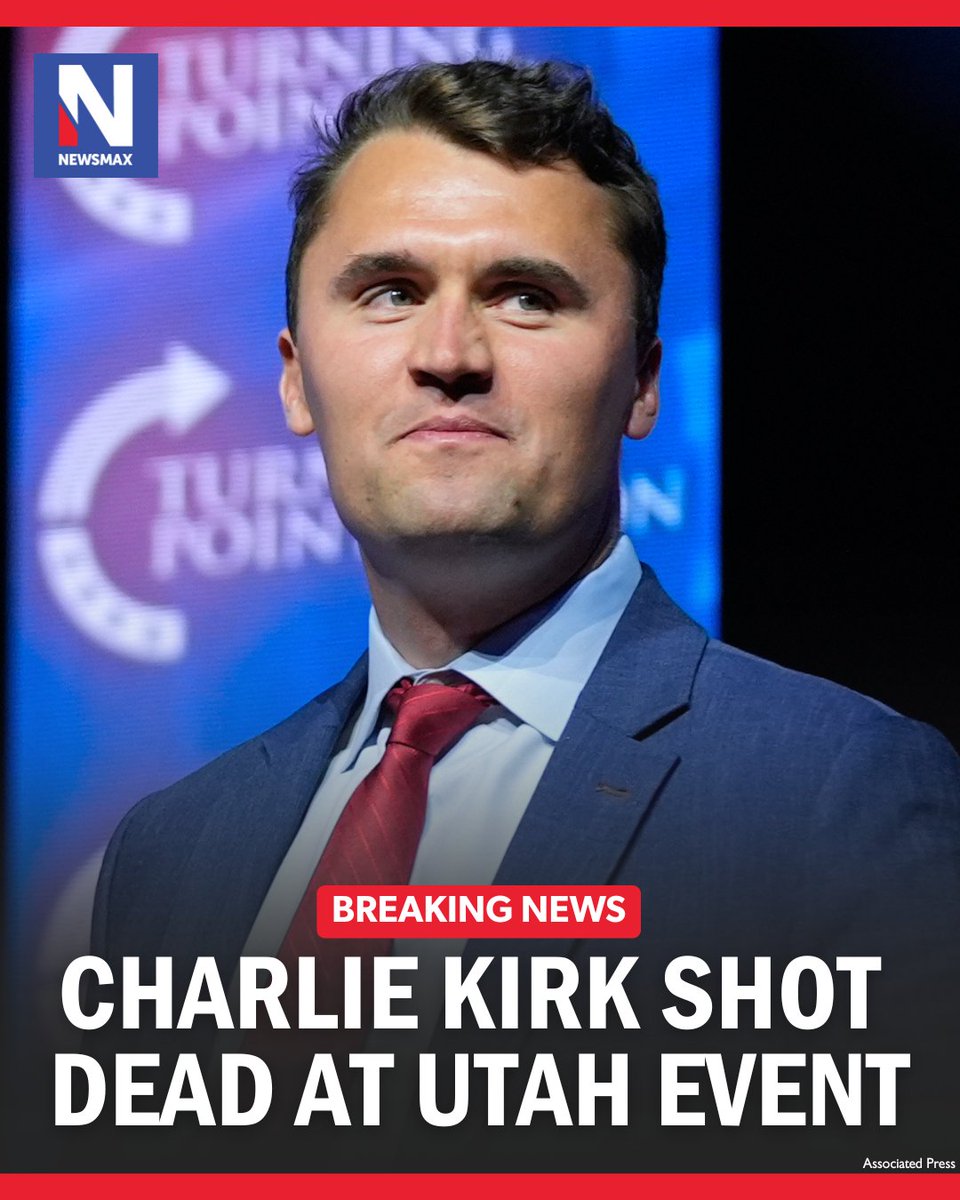 NEWSMAX's tweet image. BREAKING NEWS: Turning Point USA co-founder Charlie Kirk has died after being shot at an event in Utah, President Trump says. 

This is a developing story. Stay tuned to NEWSMAX for the latest updates.