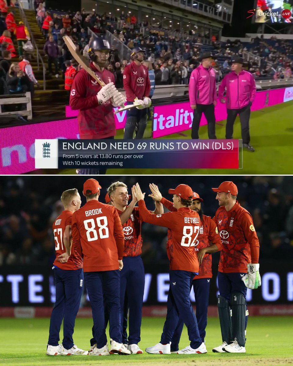 South Africa's innings ends due to more rain 🌧️

England have five overs to chase down 69 runs 🏴󠁧󠁢󠁥󠁮󠁧󠁿🇿🇦

📺 Stream #ENGvSA on DStv: tinyurl.com/4wrtdwtb