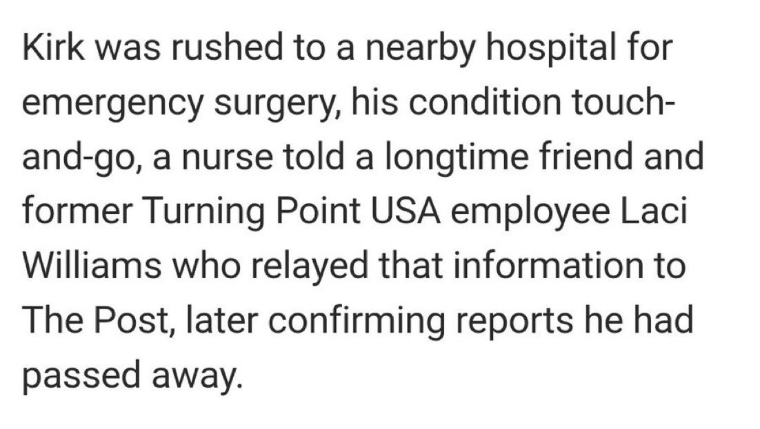 According to sources, Charlie Kirk has passed away. 

I never met him, but I feel like I lost a family member. My prayers go out to his family.