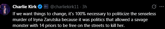 RichardHeartWin's tweet photo. Charlie Kirk's last post on X before being murdered. https://t.co/k95oBtoUGd
