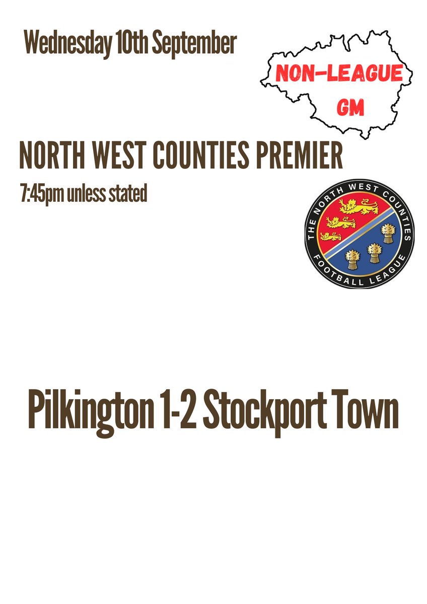 In the <a href="/nwcfl/">The NWCFL ⚽️</a> Premier, <a href="/StockportTownFC/">Stockport Town FC</a> came from a goal down to beat Pilkington, &amp; they move up to 5th
