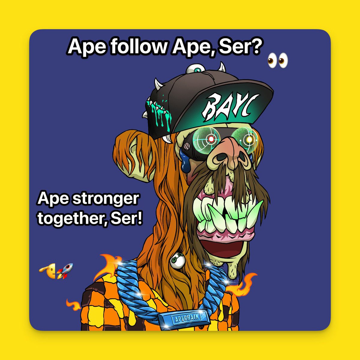 GM 🍌 🦍

The Bored Ape Yacht Club is a collection of 10,000 unique OG Bored Ape NFTs AND  19,600 Mutant Ape NFTs - all unique digital collectibles living on the Ethereum blockchain. 

Your BAYC or MAYC Ape doubles as your Yacht Club membership card, and grants access to