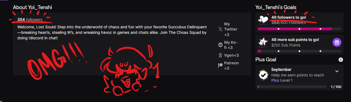 Also I would like to point out that we are a little less then HALF WAY THERE TO 400 FOLLOWERS ON TWITCH for the celebration ill do a special stream and another rig and chibi art giveaway!!