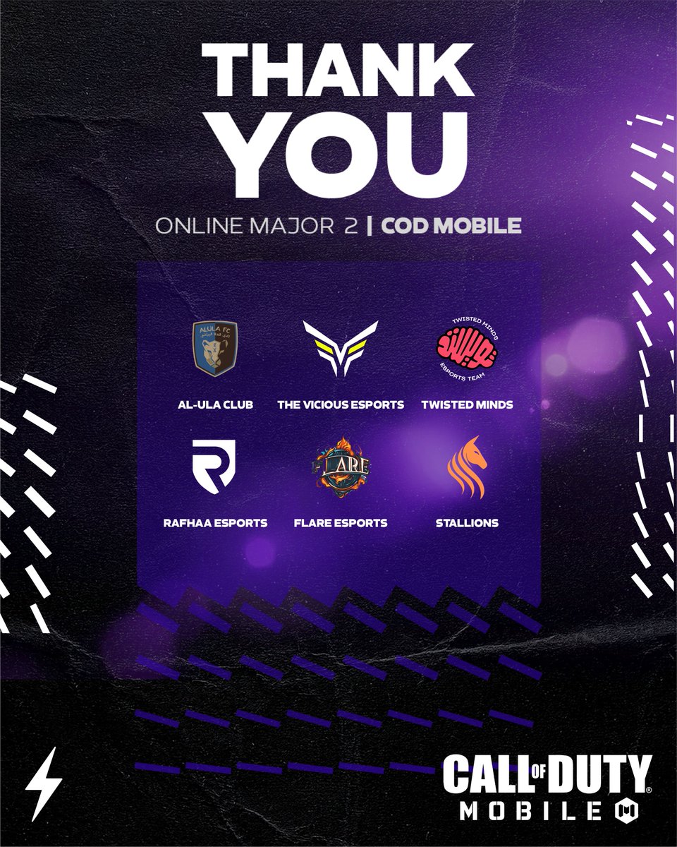 شكر كبير لكل اللاعبين والأندية اللي شاركوا في COD Mobile الثانية ضمن دوري التحدي 🔝

كعادتكم ختمتوا البطولة بأجواء حماسية وأداء استثنائي! ⚡

#SELCODMobile