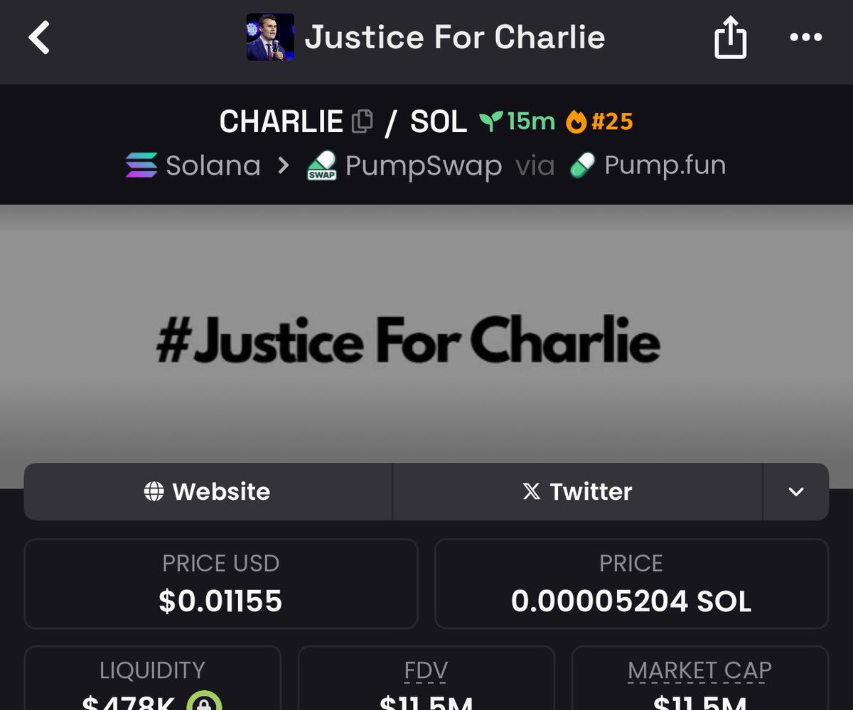 Charlie Kirk got shoτ and the next minute some white American created a coin  on PumpFun in his name and pumped it to $11M. 🤡👏