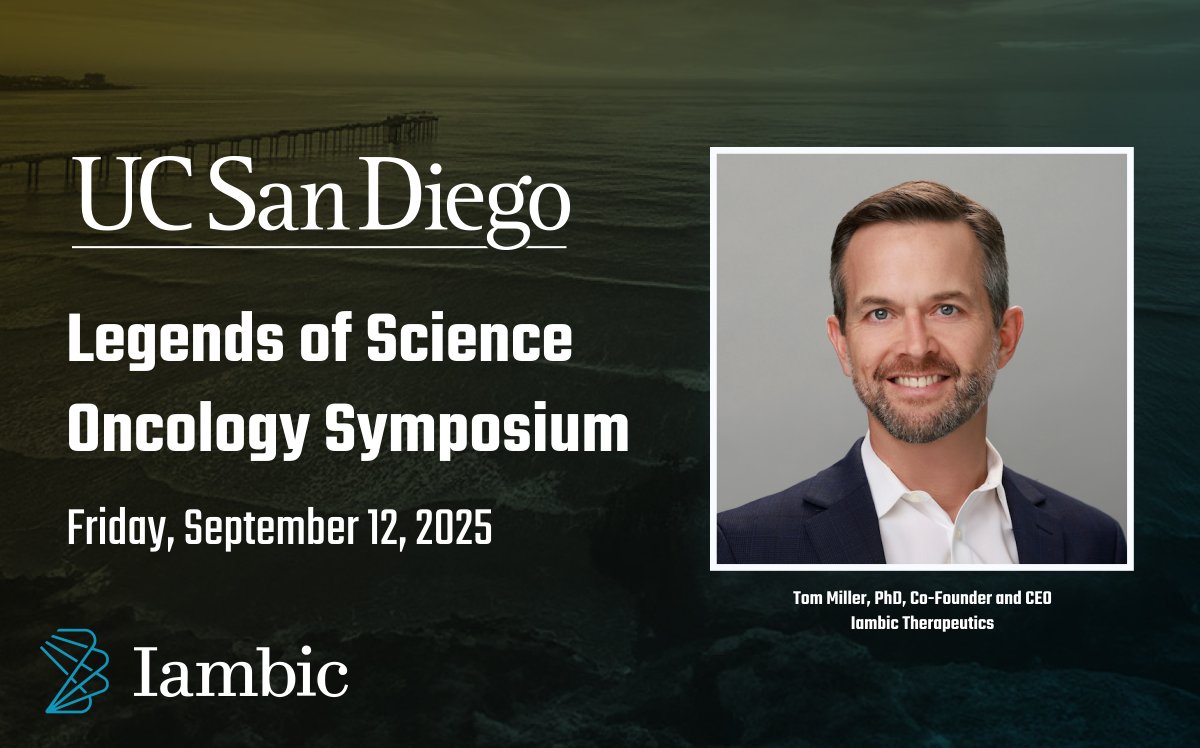 Iambic CEO Tom Miller joins UCSD’s Legends of Science Oncology Symposium for “AI in Cancer: Where Are We Going?”. He’ll show how AI has sped development of our pipeline and spotlight IAM1363, our clinical-stage type II HER2 inhibitor. 
Learn more: bit.ly/46kpdMU