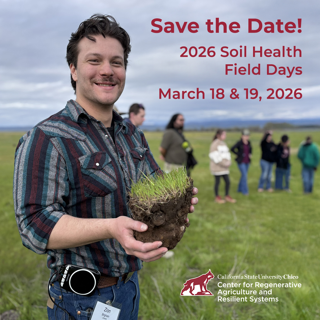 The dates for the next California Soil Health Field Days event are March 18 &amp; 19, 2026!

We’re looking forward to another jam-packed event with keynote speakers, farmer panels, field trips, vendor booths, catered lunches, and more!

#CRARS  #regenerativeagriculture #ChicoState