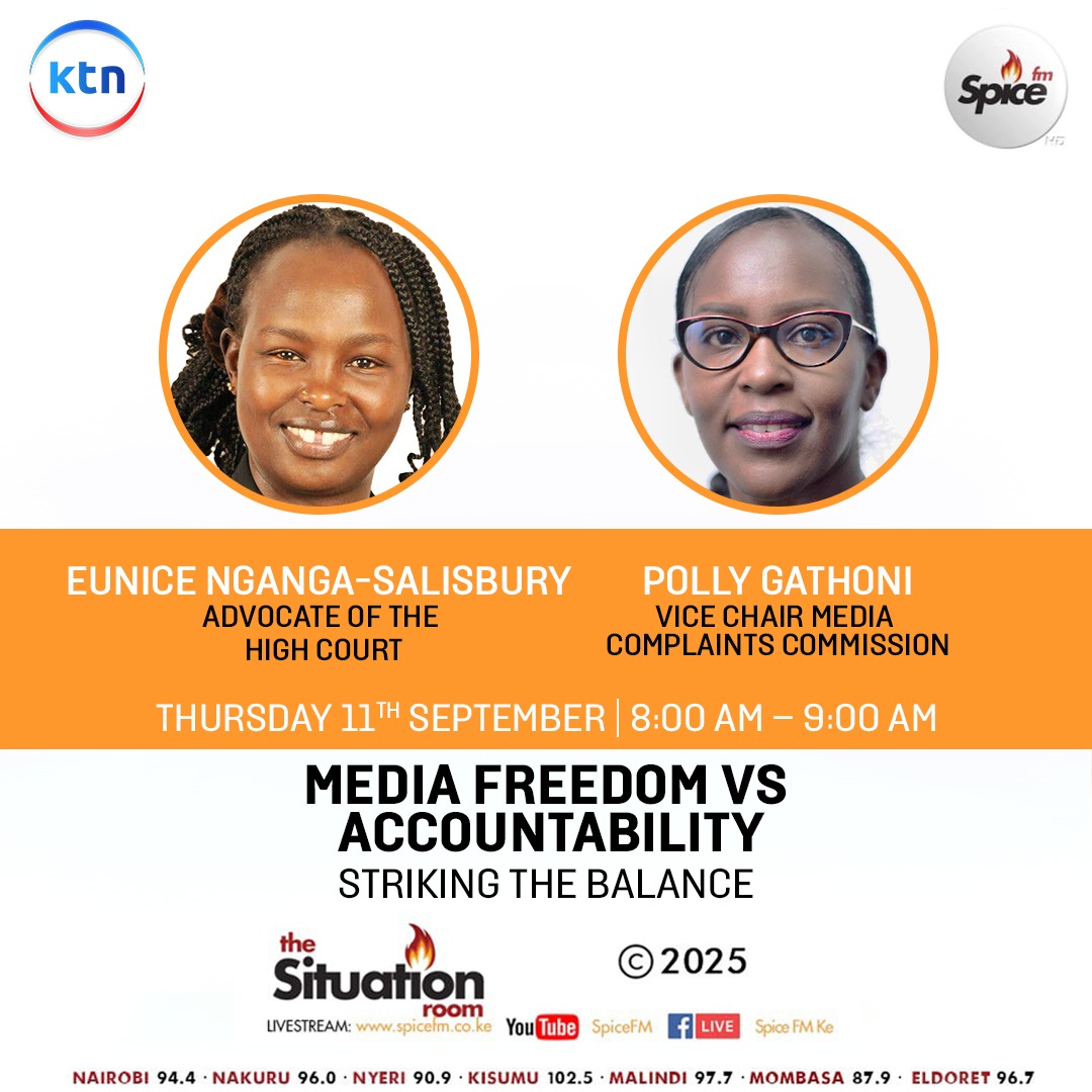 CCommissionKE's tweet photo. Media freedom or accountability—where’s the balance? @CCommissionKE Vice Chair Polly Gathoni breaks it down tomorrow on #TheSituationRoom with .@nduokoh &amp; .@DennisOkari. https://t.co/oMg0LpfvW8