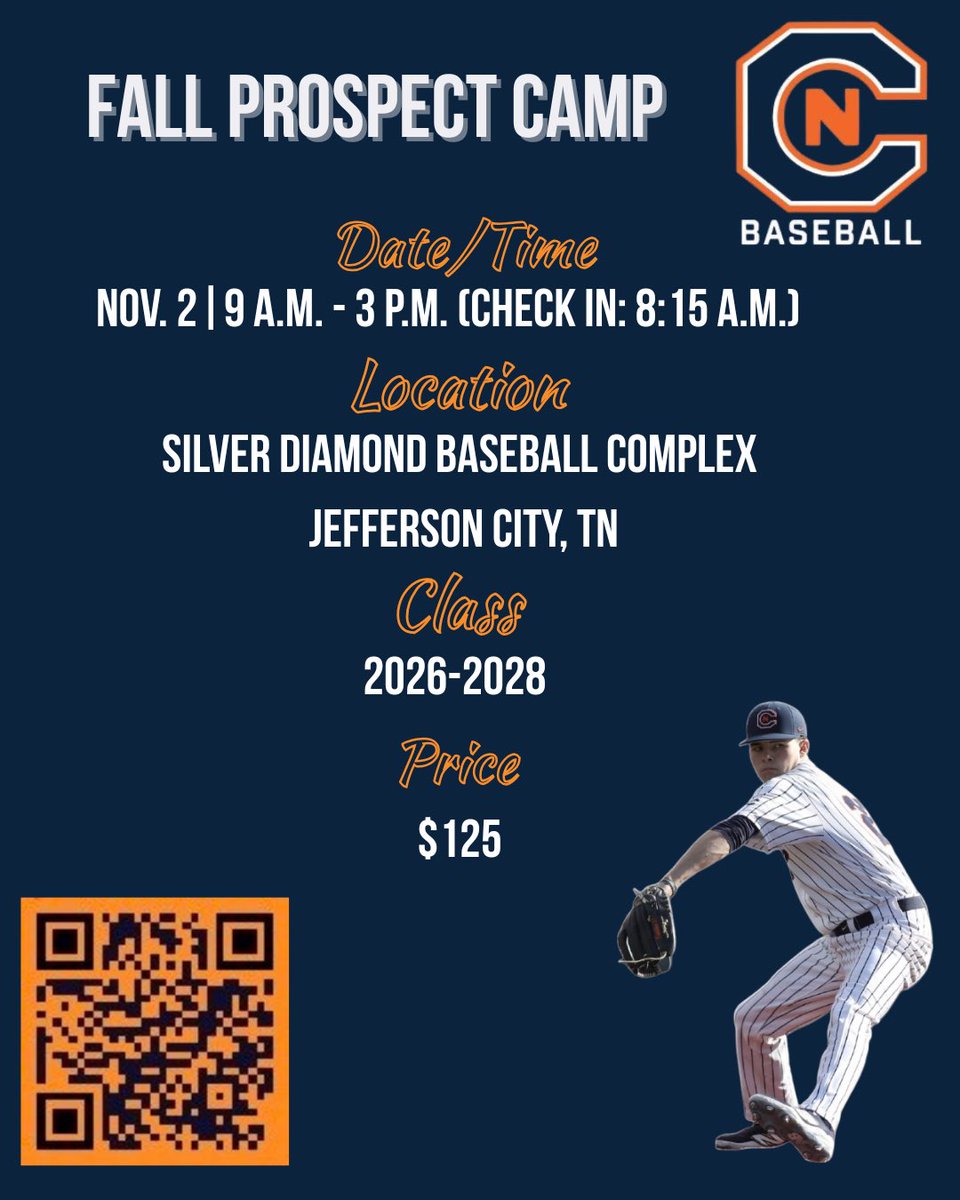 🚨FALL PROSPECT CAMP🚨

⚾️ Don’t miss this opportunity to showcase your skills in front of our Coaching Staff!

Sign up NOW using the link below or scan the QR code!

carsonnewmanbaseball.totalcamps.com/shop/product/5…