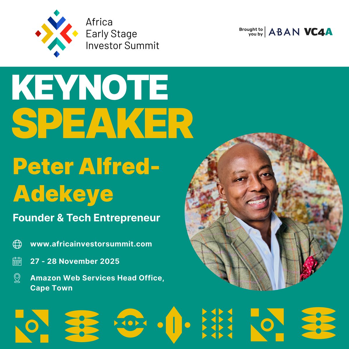 eMeet visionary keynote Peter Alfred-Adekeye at #AESIS2025 this Nov in Cape Town!
A serial tech entrepreneur &amp; cyber-defence pioneer. He is driving Africa’s digital sovereignty through Multiven, Boom Tech &amp; PhotonAI.

👉 Register now: africainvestorsummit.com
#AfricaBuiltToLast