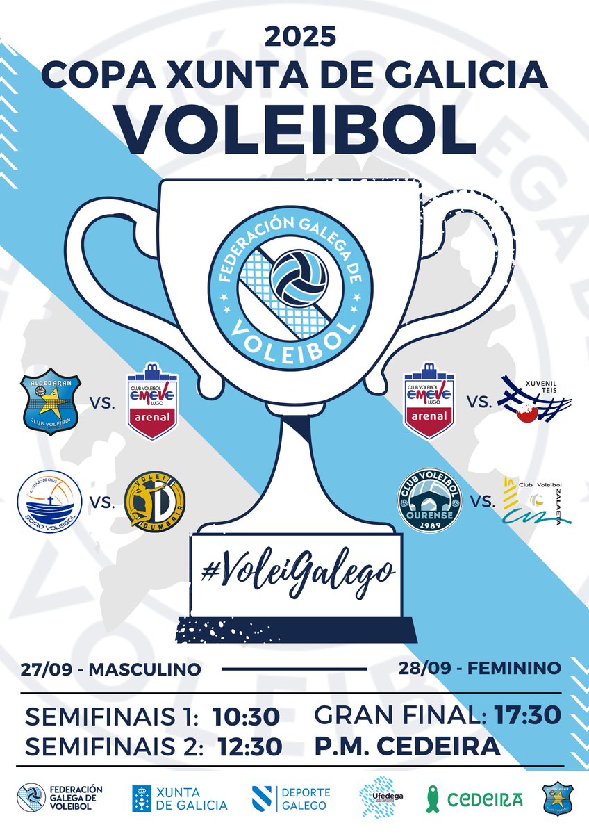 📰| Novas: Todo listo para a Copa Voleibol Xunta de Galicia 2025 en Cedeira.

🔥🏐O día 27 e 27 o mellor #voleigalego abrirá a temporada 25-26! 

➕Toda a información do evento en:

volei.gal/2025/09/10/a-c…