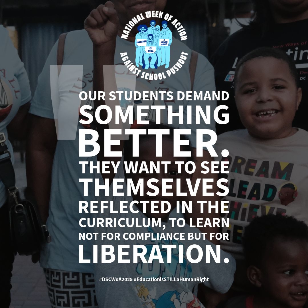 DignityinSchool's tweet photo. Schools should be places of hope, belonging &amp; possibility. But millions of students are criminalized through policing &amp; harsh codes. This Oct 18–26, join us in declaring: 
Education is STILL a Human Right! #EndSchoolPushout #DSCWoA2025 https://t.co/AGW3oMLixv