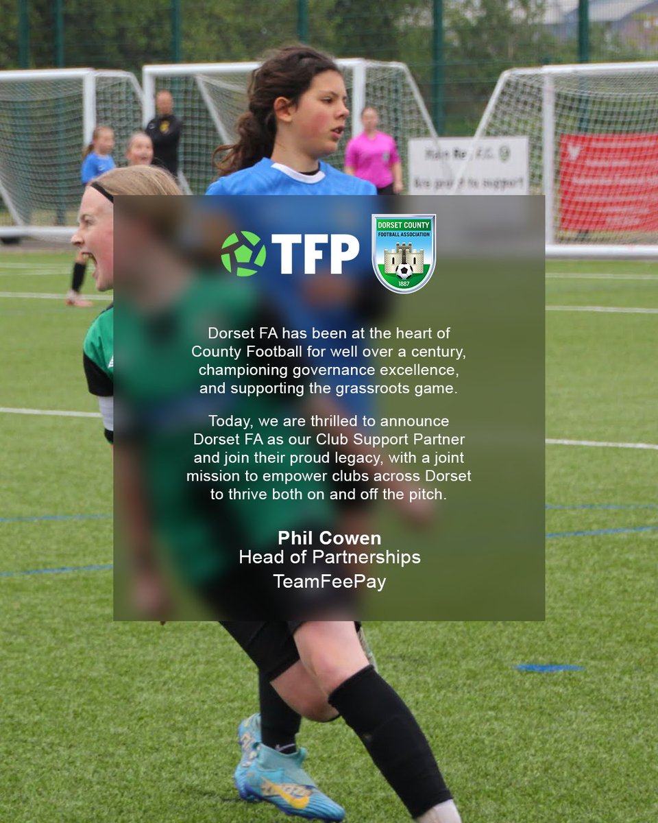 Welcome to our latest County FA Club Support Partner - 🏰 <a href="/DorsetCFA/">Dorset County Football Association</a>!

We've enjoyed our conversations with the excellent staff at the FA, and have found our goals for grassroots perfectly align. Looking forward to getting started!

💬 Phil Cowen, TeamFeePay Head of Partnerships