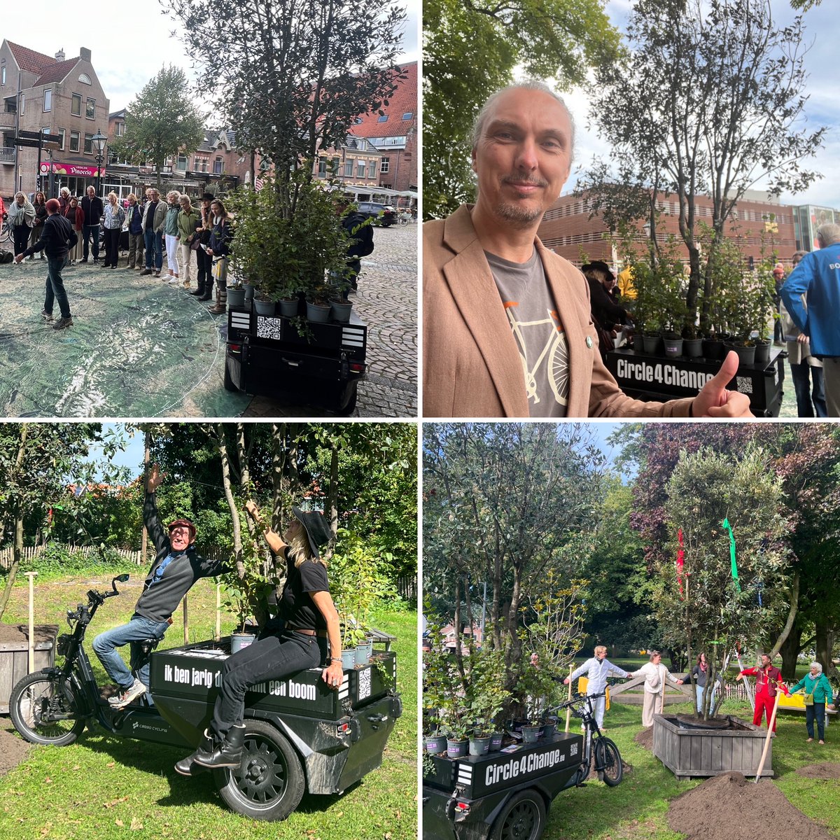 Er fietst een boom door Europa. Na 5.000 km kwam deze vandaag aan in Alkmaar. Ongelofelijk blij ben ik dat ik Bruno Doedens vandaag, samen met heel veel mensen, heb mogen verwelkomen. Kijk vooral ook naar circle4change.eu en plant een boom 🌳