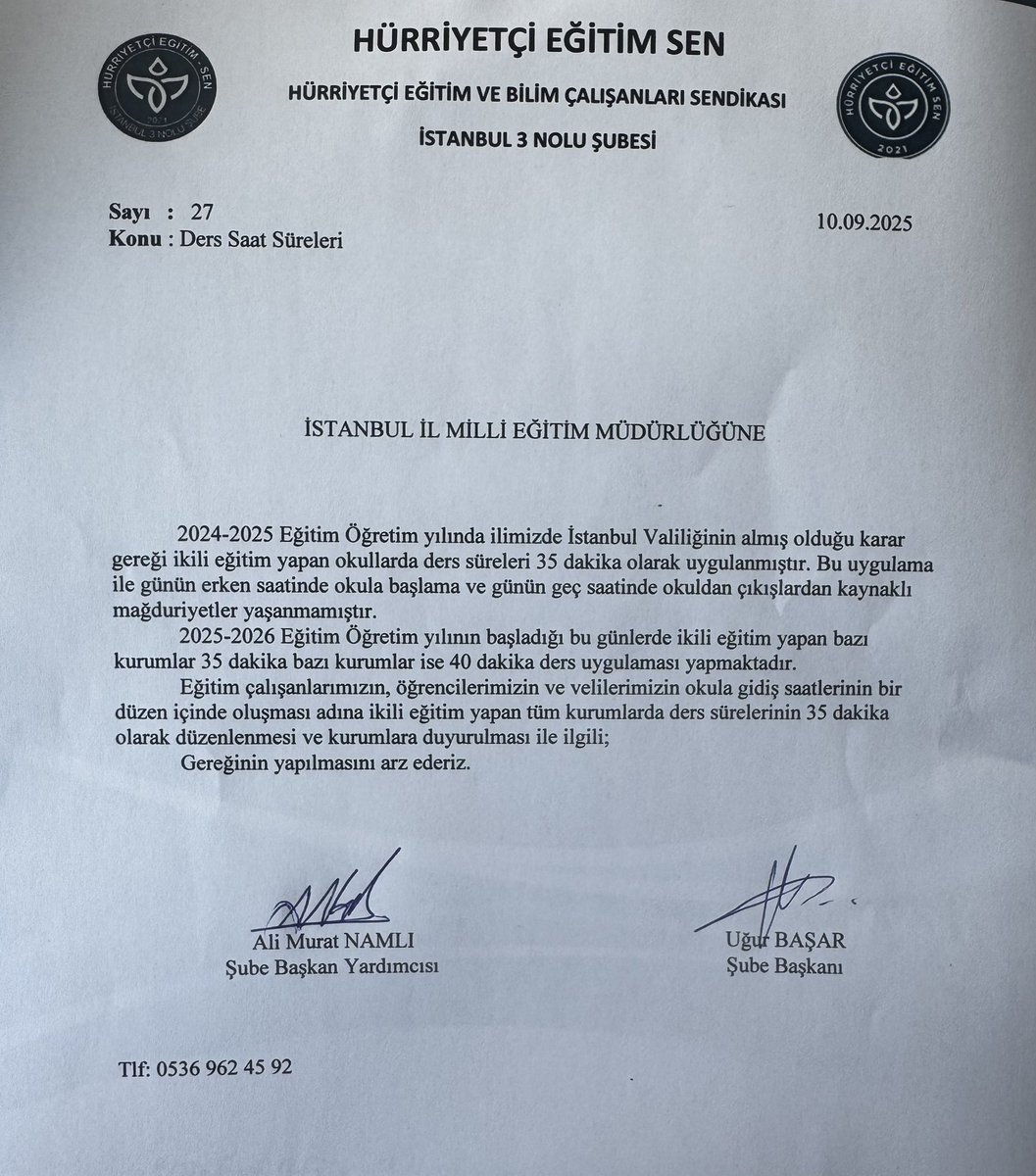 Uğur Başar (@ugurbasar60) on Twitter photo İstanbul’da ikili eğitim yapan okullarda 2024-2025 eğitim öğretim yılında başlatılan “ders sürelerinin 35 dakika uygulamasının” bu yılda da devam edilmesini talep ettik.
<a href="/TC_istanbul/">TC İstanbul Valiliği</a>
<a href="/istanbulilmem/">İstanbul İl Millî Eğitim Müdürlüğü</a>
<a href="/gul_davut/">Davut GÜL</a>
<a href="/MucahitYentur/">Murat Mücahit Yentür</a> İstanbul’da ikili eğitim yapan okullarda 2024-2025 eğitim öğretim yılında başlatılan “ders sürelerinin 35 dakika uygulamasının” bu yılda da devam edilmesini talep ettik.
<a href="/TC_istanbul/">TC İstanbul Valiliği</a>
<a href="/istanbulilmem/">İstanbul İl Millî Eğitim Müdürlüğü</a>
<a href="/gul_davut/">Davut GÜL</a>
<a href="/MucahitYentur/">Murat Mücahit Yentür</a>