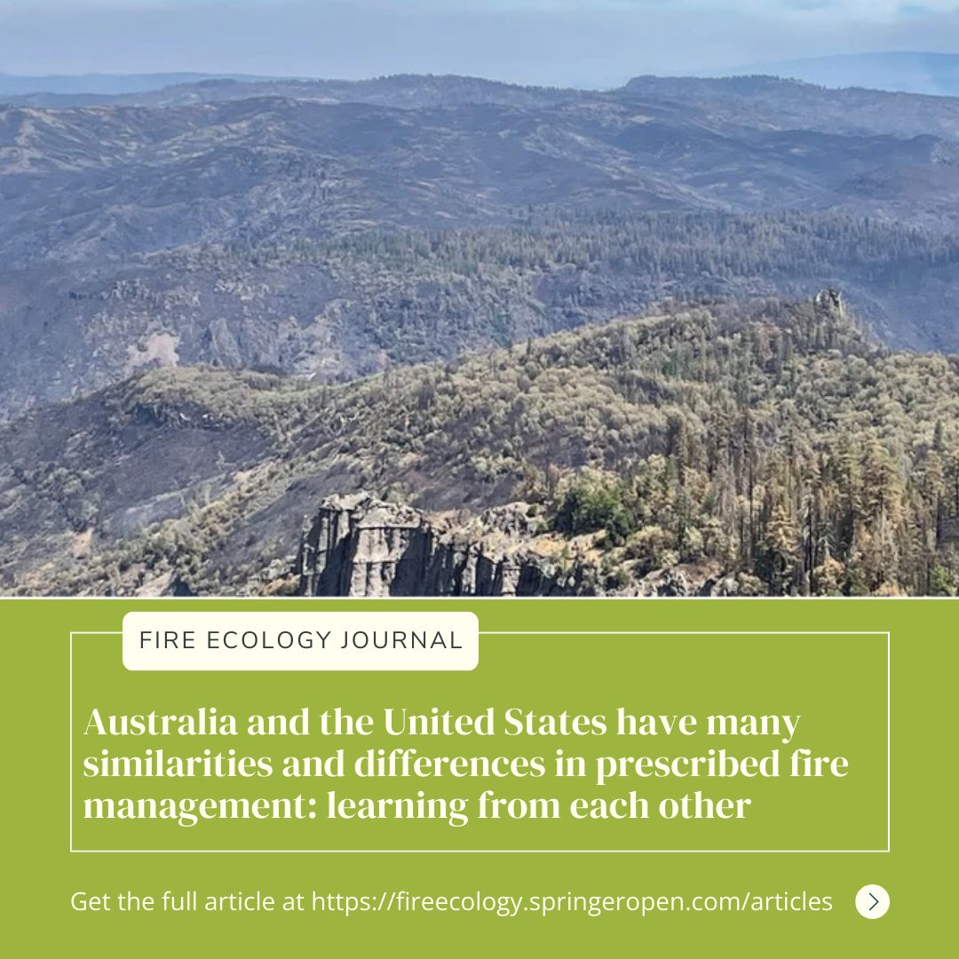 New article alert 🚨 for the #FireEcology Journal! "Australia and the United States have many similarities and differences in prescribed fire management: learning from each other" By Brian Levine and Scott L. Stephens #SNFECO 🔥 Read it here: ow.ly/y1Tg50WPFxR