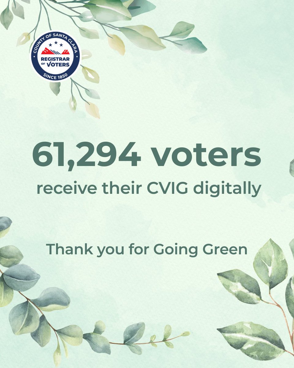 You don’t wait for change, you make it.

Ditch the paper and view your County Voter Information Guide (CVIG) digitally.

Voting smart is just the start. Go Green before we send out CVIG’s on September 26 for the upcoming November 4, 2025 Statewide Special Election. 

Sign up