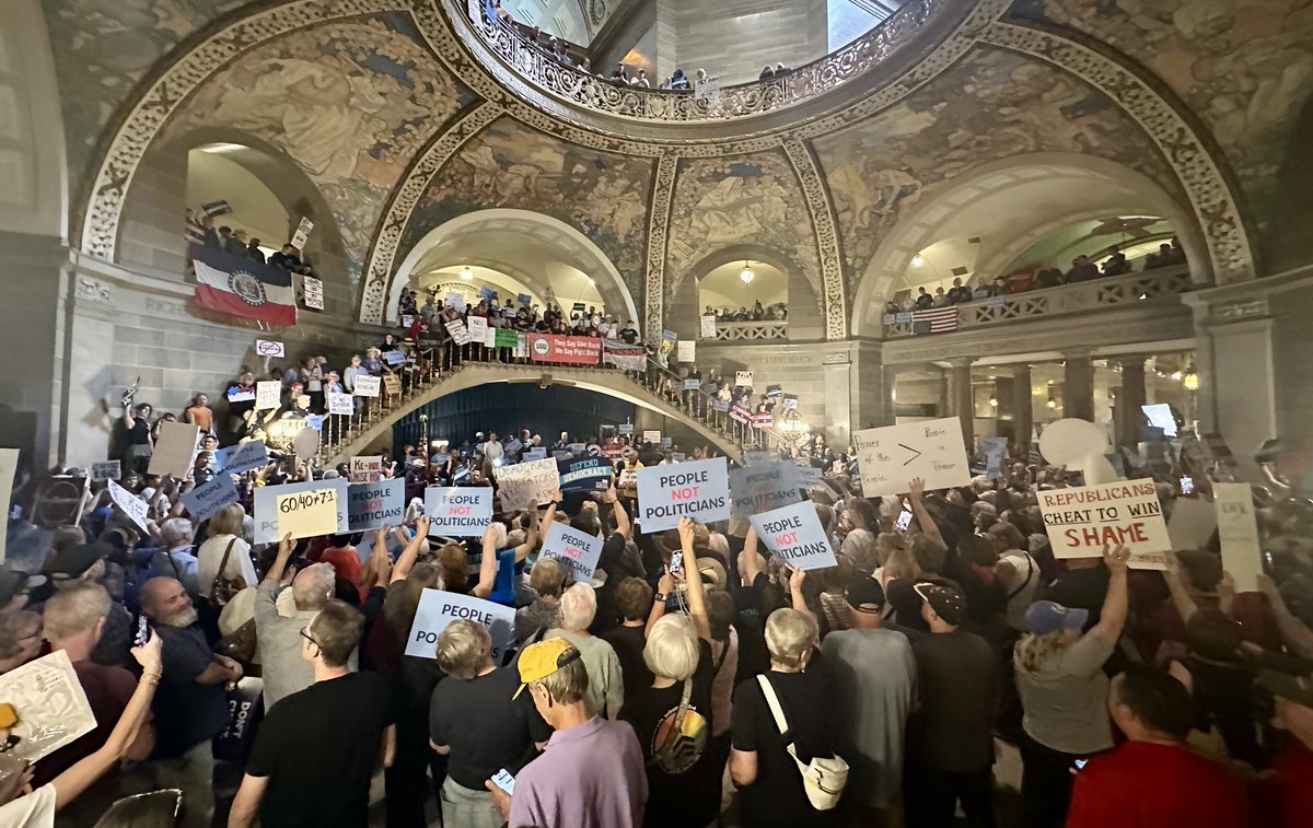 The crowd is growing in the Missouri Capitol rotunda.