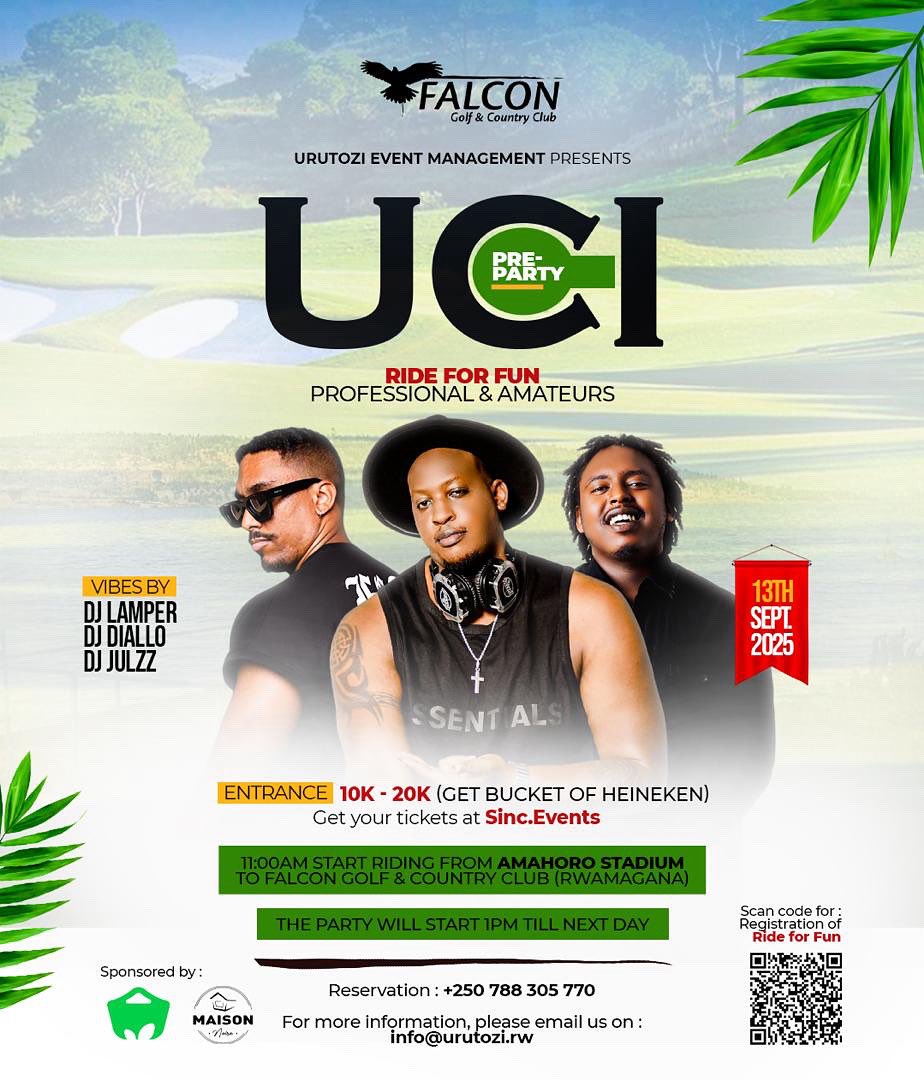 🚴‍♀️ Cycle out. 🌊 Lakeside escape. 🎶 Dance till sunrise.
📍 13 Sept | Amahoro Stadium → Falcon Golf &amp; Country Club
#RwOT <a href="/TujyeKunywa/">#FarmilesApp</a> #VisitRwanda