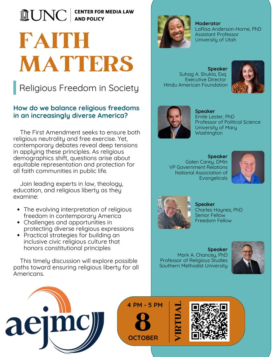 RMIG members: don't miss this important webinar, “Faith Matters: Religious Freedom in Society,” on Wednesday, Oct. 8, 2025 from 4-5pm (ET).

More info at: medialaw.unc.edu/events/faith-m…