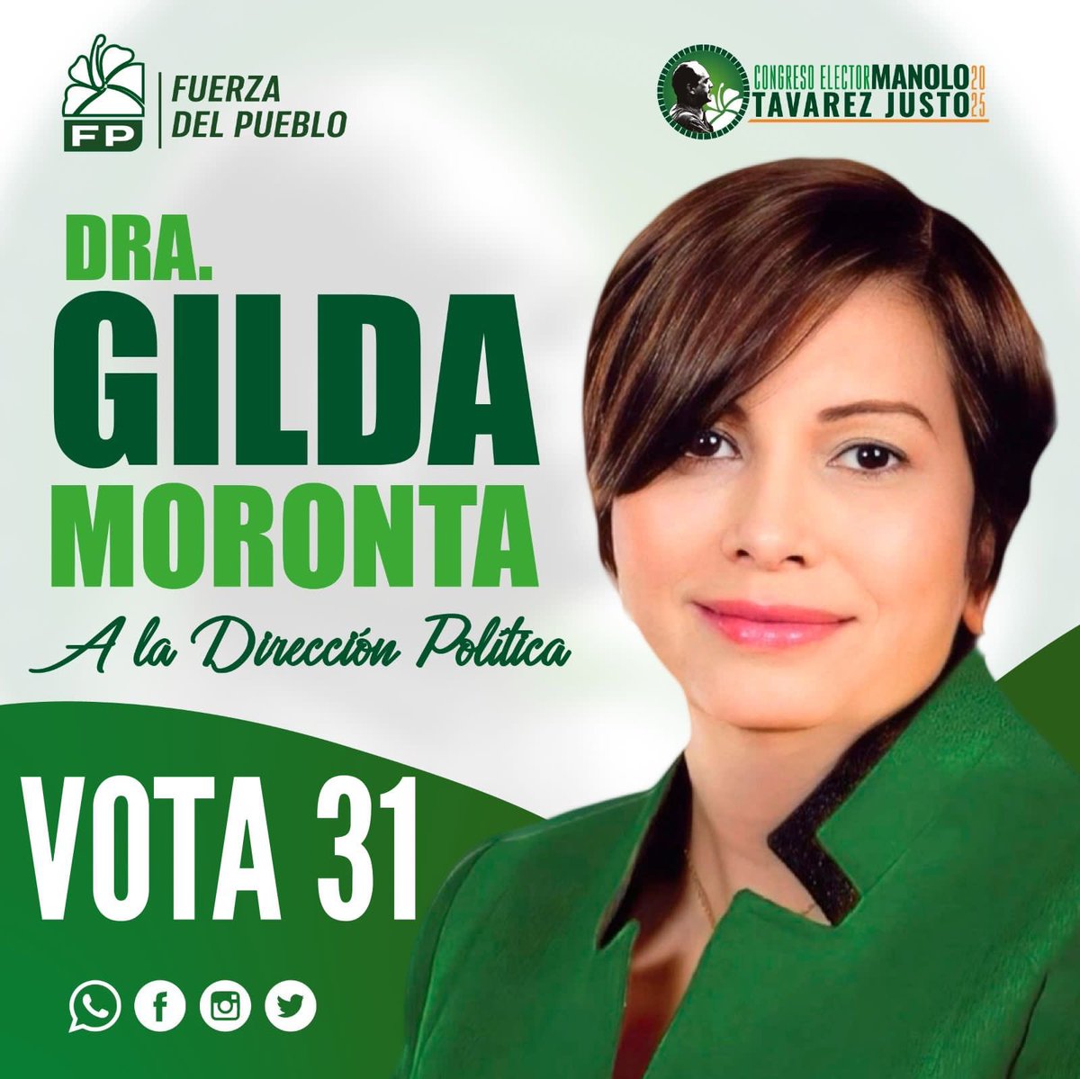 DreamTeamLeonel's tweet photo. Dra. Gilda Moronta (#31)
🌹 El #31 es liderazgo firme y comprometido.
La Dra. Gilda Moronta fortalece la Dirección Política con visión y entrega. 💚
#GildaMorontaALaDP #Vota31
@FPcomunica @LeonelFernandez https://t.co/7LXecwVYSj