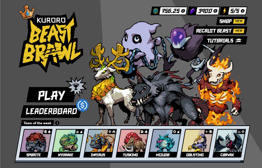 BEAST BRAWL: BOUNTY BLITZ ⚡️ is LIVE!

Buy the Brawler Pass to enter the competition

→ 80% of all purchases go towards the Brawler Prize Pool
→ 10,000 USDC + 10,000,000 KURO added
→ Spend your Energy wisely

Or play for free for 1,000,000 KURO P2A

Live now 👇