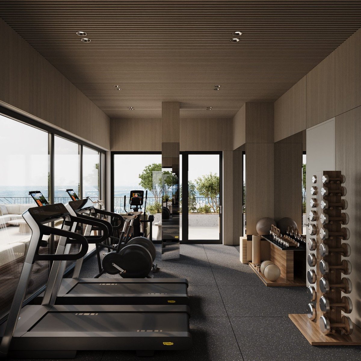 CSTERNDesign1's tweet photo. A fitness room where function meets style
Warm wood tones, clean lines, and a calm palette create a space that inspires both movement and balance. Panoramic windows open the view, turning every workout into an experience.

#interiordesign #gymdesign #fitnessinterior #moderndesign #luxuryinteriors #interiorarchitecture #minimalistdesign #wellnessinterior #spatialdesign #designinspiration #modernliving #fitnessroom #architecturelovers