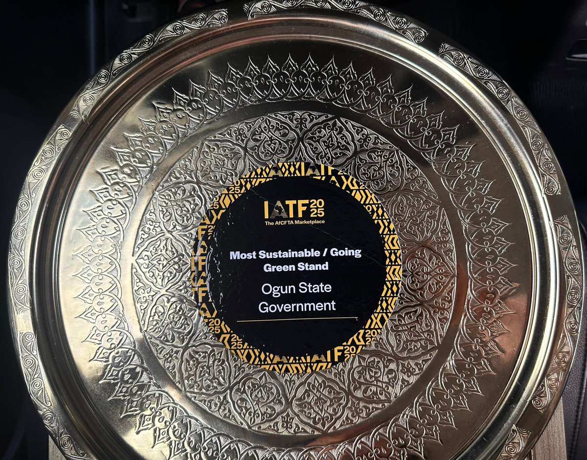 Ogun wins sustainability award at IATF 2025, Algiers

Ogun State, on Wednesday, emerged as the winner of the Most Sustainable Going Green Stand award at the Intra African Trade Fair (IATF) 2025 event held in Algiers, Algeria.

According to the organisers, the award is in