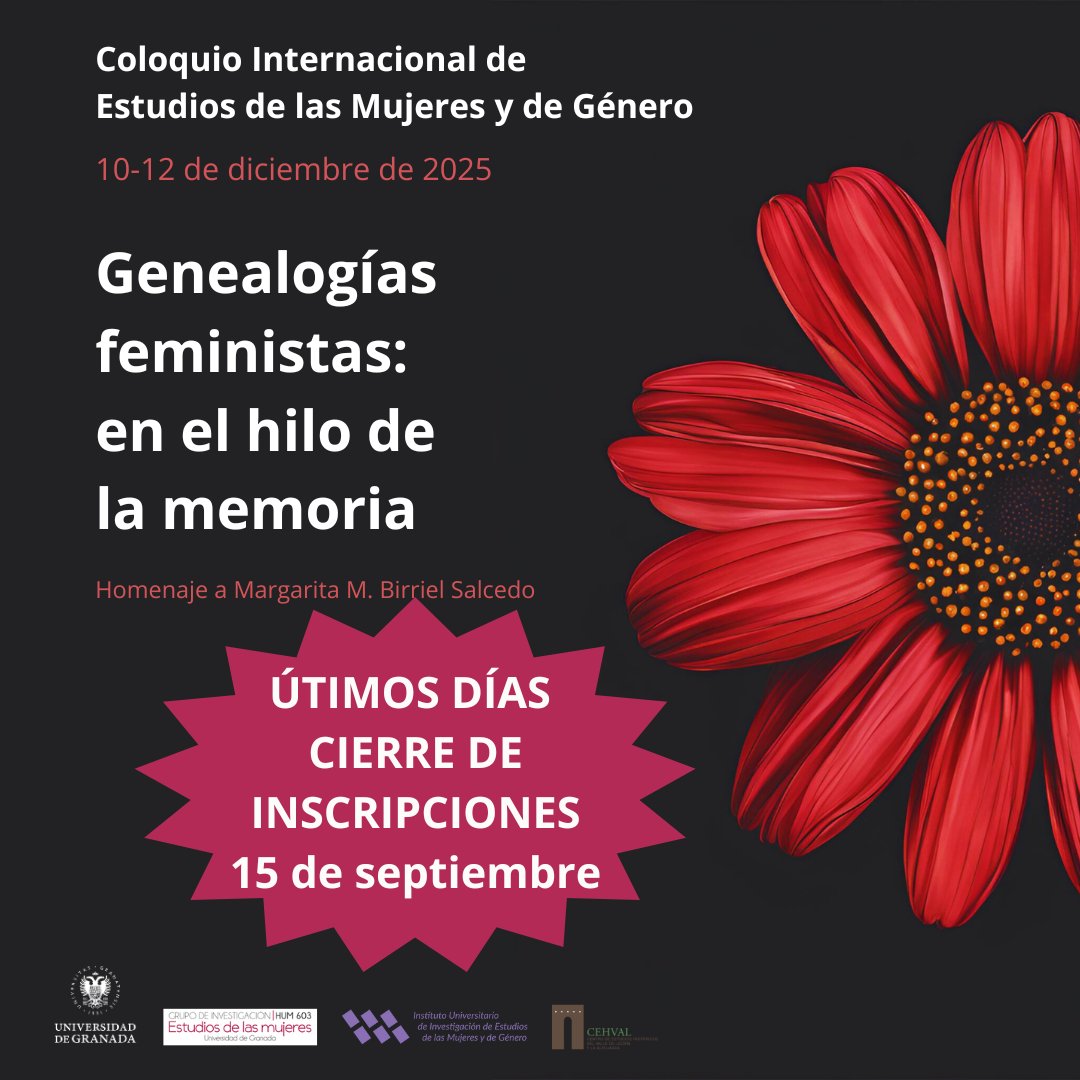 Datos clave
📷 Fechas: 10, 11 y 12 de diciembre de 2025
📷 Lugar: Facultad de Filosofía y Letras, Universidad de Granada
📷 Inscripción: forms.gle/sexkZ3NJFPYpuC…
📷 Programa provisional y detalles: wpd.ugr.es/~esmujer/?page…