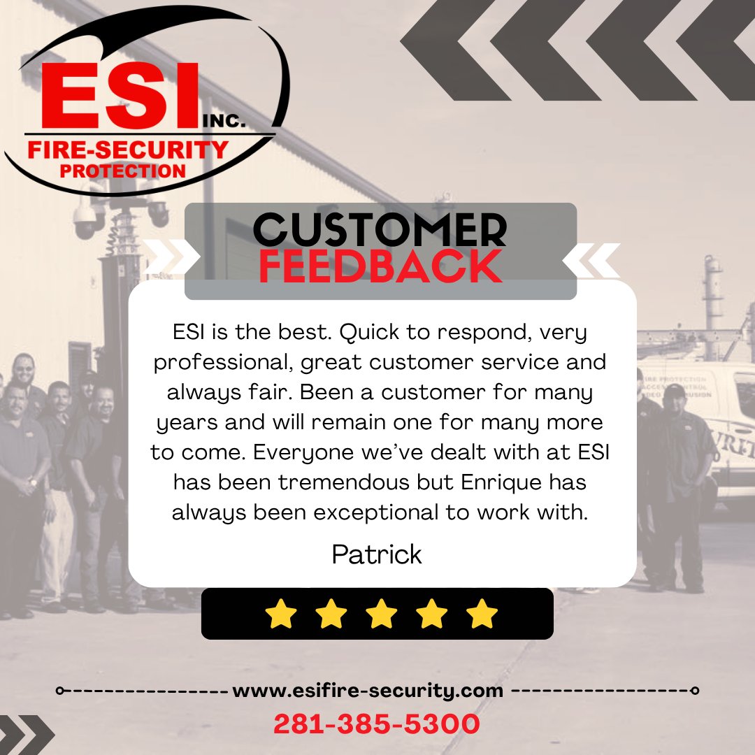 esifire's tweet image. Loyal customers like this make everything we do worthwhile! 🌟 Big thanks for trusting ESI for so many years and for sharing such kind words about our team. A special shoutout to Enrique for always going above and beyond! 👏 #LoyaltyMatters #ExceptionalService #ESIFireAndSecurity