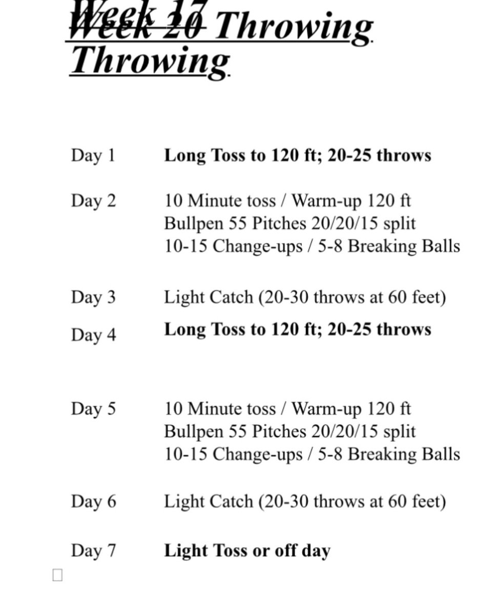Ezra Bye (@ezbye59) on Twitter photo Embarrassing programming for a rehab throwing program for a high level pitcher. Just embarrassing. Long toss capped at 120’ (paging <a href="/jaegersports/">Jaeger Sports</a>), timed throwing, 55 pitch (55!) bullpens. 
Why are we allowing this as an industry just because it’s the way it’s been done? Embarrassing programming for a rehab throwing program for a high level pitcher. Just embarrassing. Long toss capped at 120’ (paging <a href="/jaegersports/">Jaeger Sports</a>), timed throwing, 55 pitch (55!) bullpens. 
Why are we allowing this as an industry just because it’s the way it’s been done?