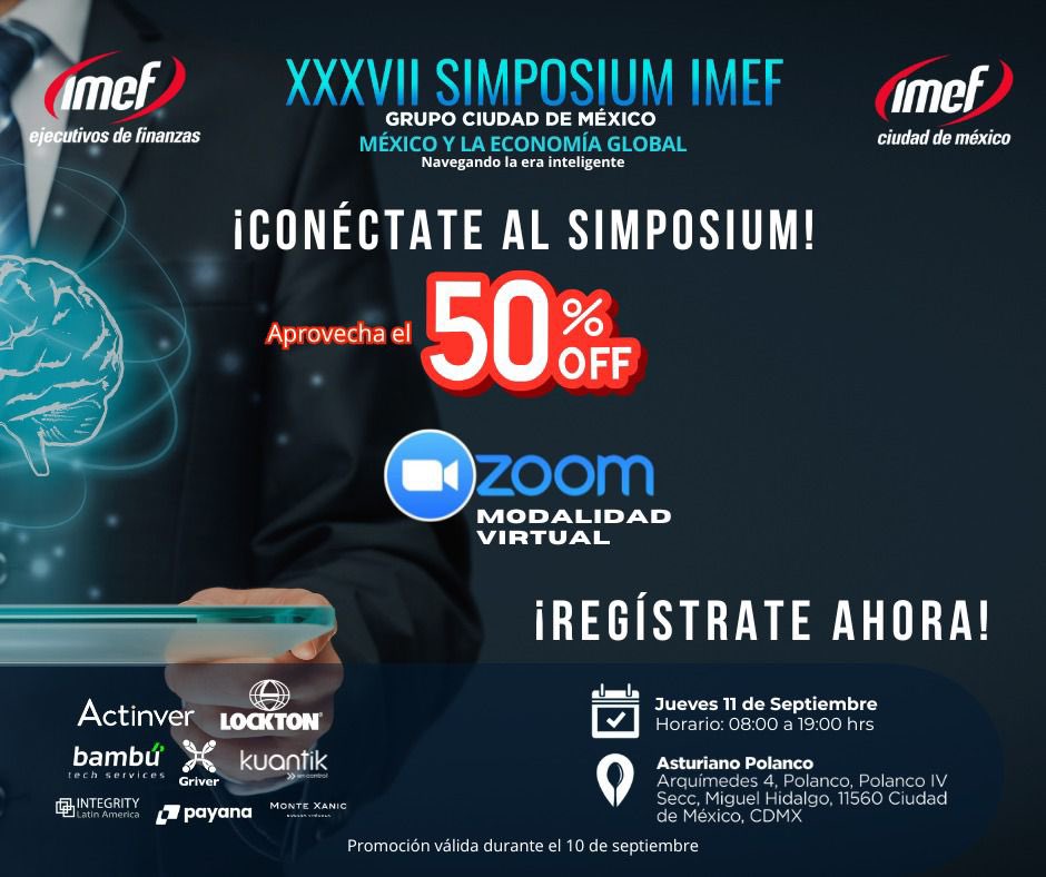 📢 Promoción especial por tiempo limitado

Aprovecha el 50% de descuento para la Modalidad Virtual por ZOOM y conéctate al Simposium. 

No pierdas la oportunidad de formar parte de este encuentro de innovación y aprendizaje.

¡Regístrate aquí! 👇🏻

wechamber.mx/micrositio/680…