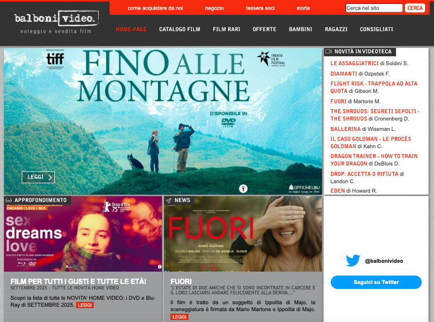 balbonivideo's tweet photo. A Settembre 2025,la vetrina del nostro sito è dedicata al Film📀"Fino alle Montagne" e "Fuori" di Mario Martone "l’estate di due amiche che si sono incontrate in carcere e il loro lasciarsi andare felicemente alla deriva..." #GoliardaSapienza #cambiarVita
#DVD #Bluray La lista👇 https://t.co/vYpUbCUjBu