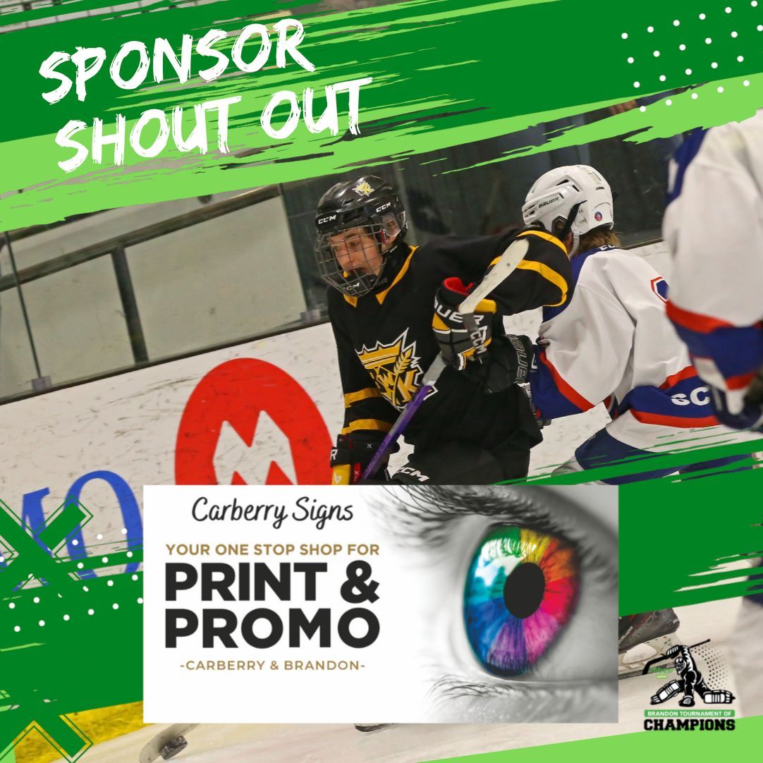 We're excited to welcome Carberry Signs as a division sponsor to this year's Sobey's Extra Tournament of Champions! Thank you for your support! #TOC26

If you'd like to sponsor this year's TOC please contact Craig at TOChockey@outlook.com