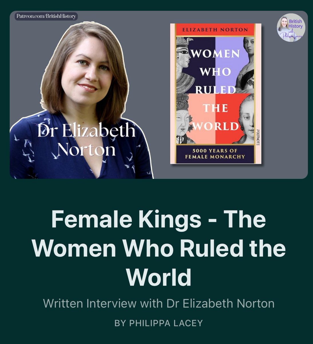 Coming soon!

philippab.substack.com/p/female-kings…

<a href="/UKHistoryTours/">BritishHistoryTours</a> #womenwhoruledtheworld