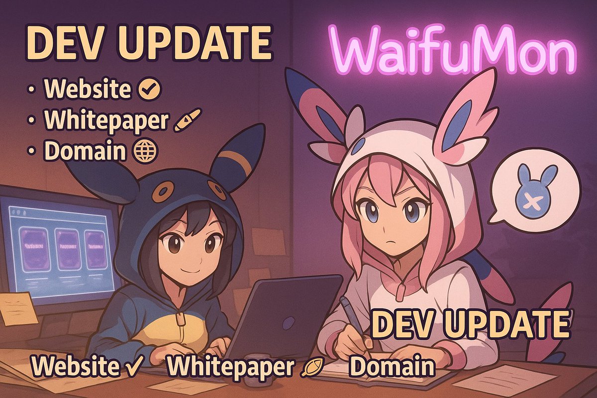 WaifuMon_Sol's tweet image. 🛠️ Dev Update: Website is nearly done ✅
📖 Writing down the Whitepaper 🖊️
🌐 Currently hunting for the perfect domain 👀
Stay tuned — WaifuMon is leveling up fast! 🚀✨

#WaifuMon #DevUpdate #NFT #Website