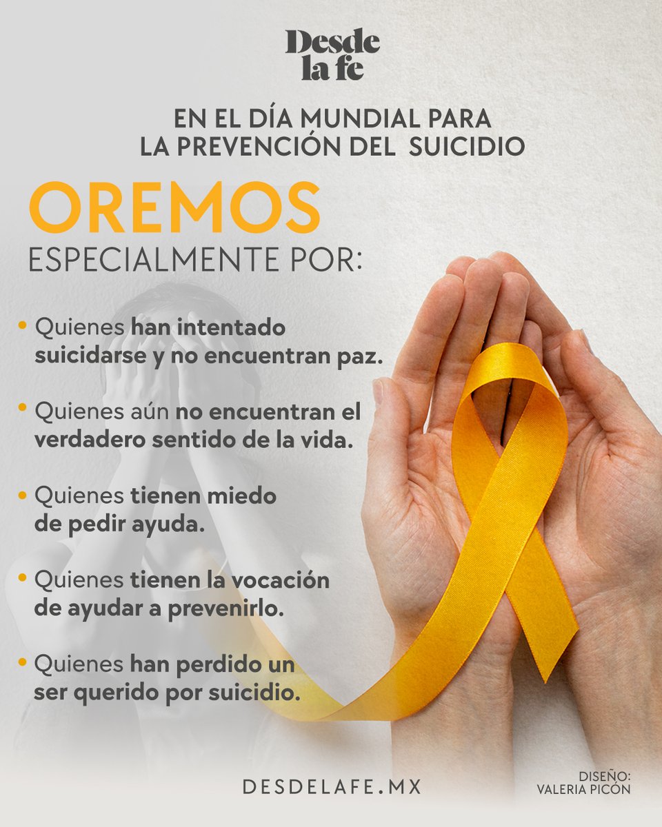 Para un momento y haz esta oración. No estás solo; no estás sola, tu vida vale y mucho.
En el Día Mundial para la Prevención del Suicidio, elevamos una oración por todos ellos. 🙏
desdelafe.mx/noticias/sabia…