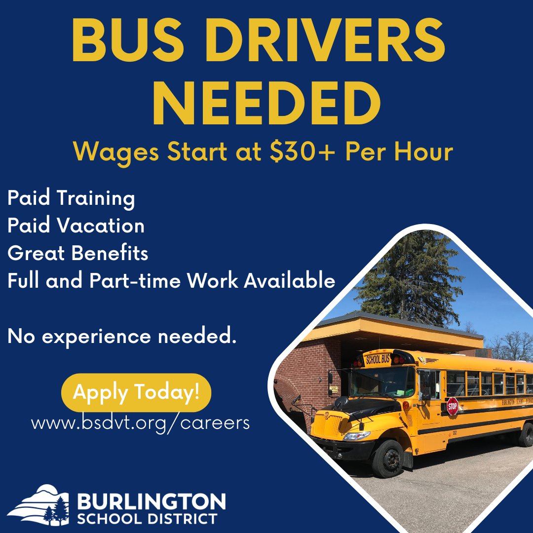 BTVSchools's tweet image. Bus Drivers to Earn $30 Per Hour in #BSDVT. Check out this note from @tomflanaganjr to the #btv community... bsdvt.org/2025/09/10/bus… #vted #vtjobs